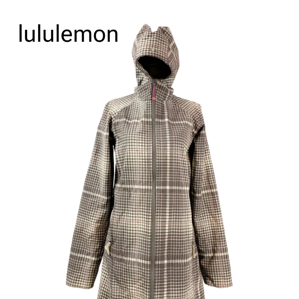 Lululemon Apres Yoga Plaid Hooded Women's Waterproof Nylon Trench Coat Size 4